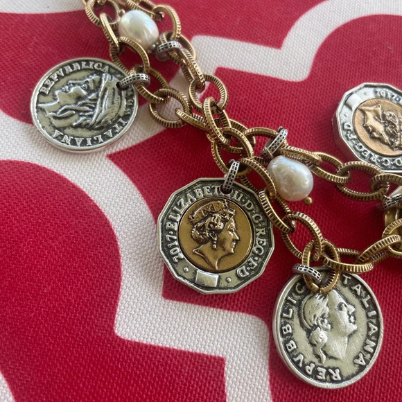Patricia Nash Gold Double Charm World Coin Necklace - Picture 2 of 6